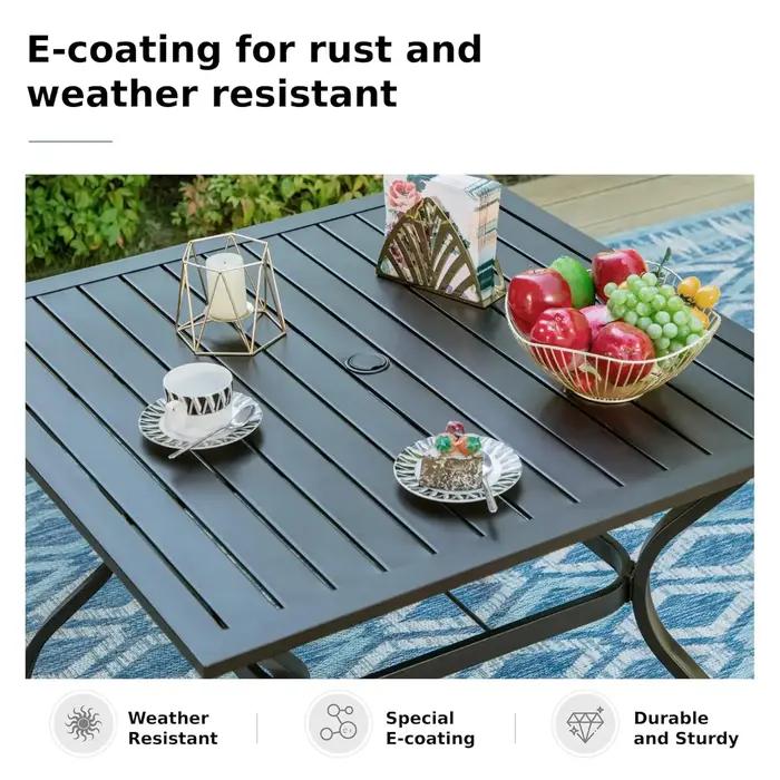 Ensemble de table et chaises de patio pour repas en extérieur, 5 pièces, avec trou pour parasol, pou