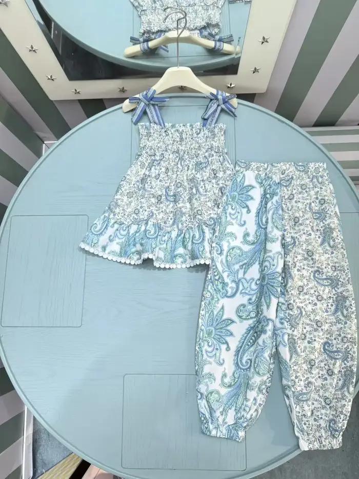 Ensemble de vêtements d'été pour enfants, nouveau design, imprimé floral, chemise haute à bretelles