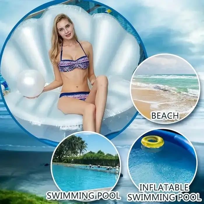 Flotteur gonflable de piscine de coquillage en PVC blanc en forme de coquille, flotteur géant de pal