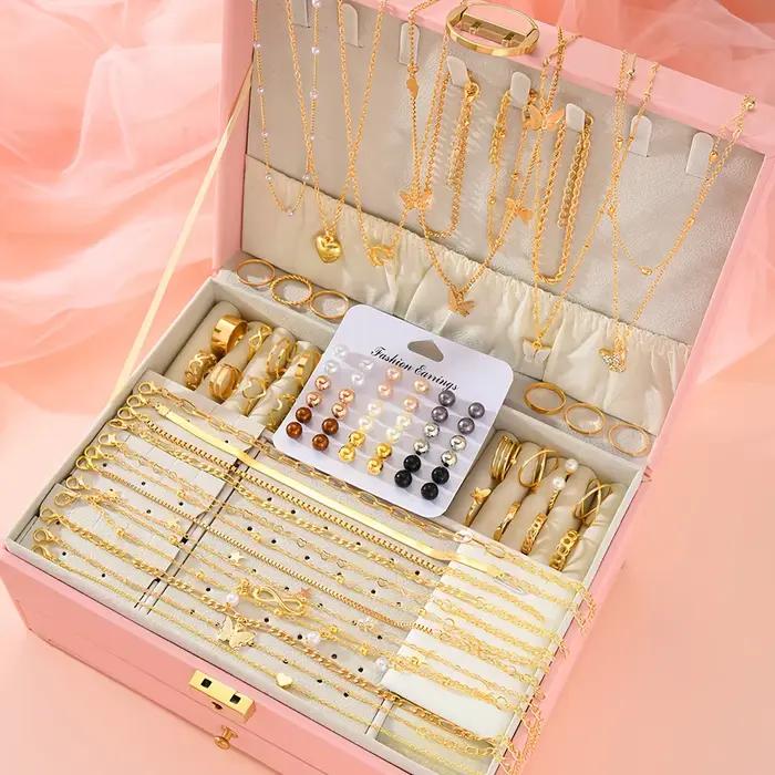 83 pièces élégant perle géométrique boucles d'oreilles collier Bracelet bague ensemble de bijoux pou