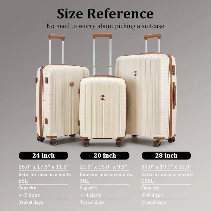 Ensembles de bagages légers et durables à coque rigide en PP, valise de voyage avec sac polochon et