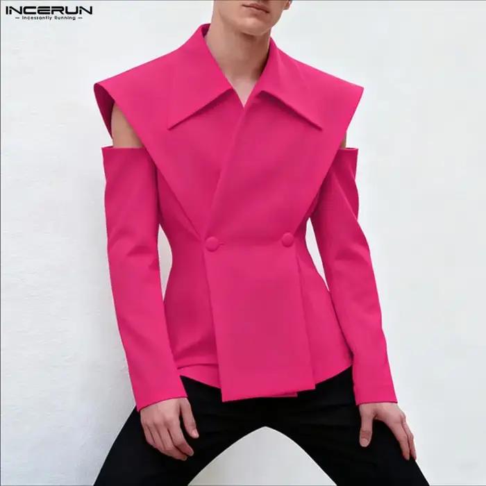 INCERUN hommes Blazer couleur unie revers à manches longues bouton décontracté homme costume Streetw