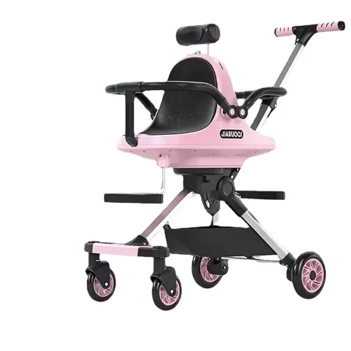 Poussette double légère Portable d'extérieur, poussette double à quatre roues à vue élevée avec Para