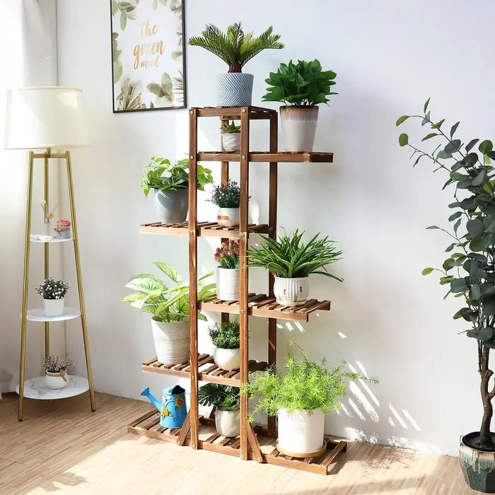 Présentoir à Plantes en Bois à 6 Niveaux, Support de Plantes en Bois Satisfait, Pot de Fleurs T1, Ba