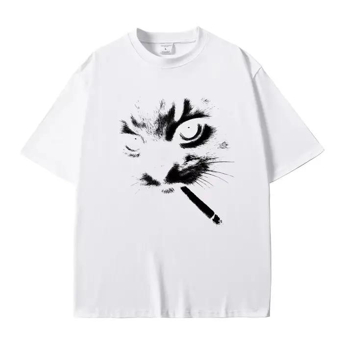 Mème drôle fumer chat visage graphique T-shirts hommes femmes décontracté coton Vintage T-shirts hom