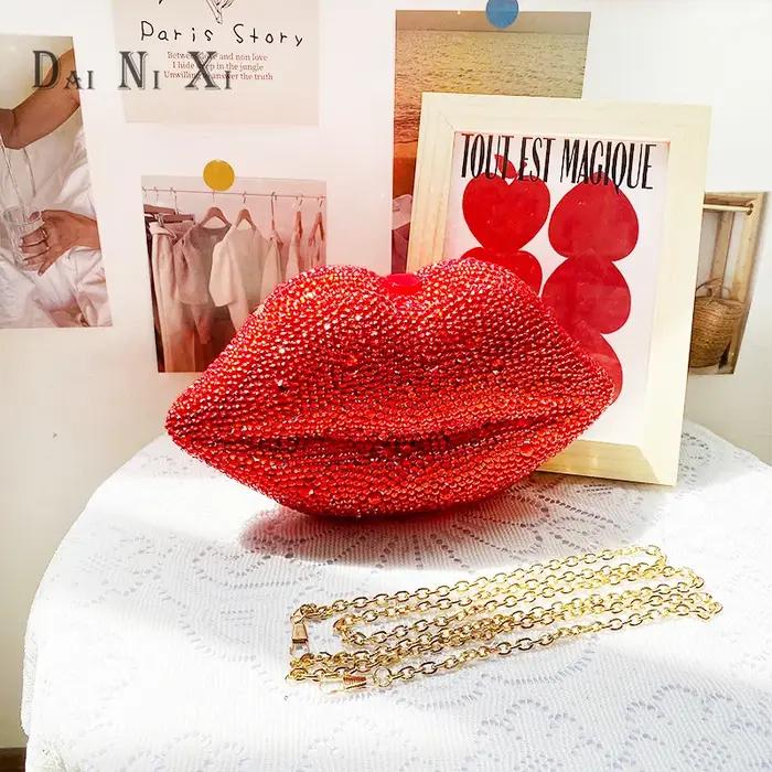 Dai Ni Xi-Sacs de soirée en cristal rouge pour femmes, sac à main de mariage pour dames, diamant com
