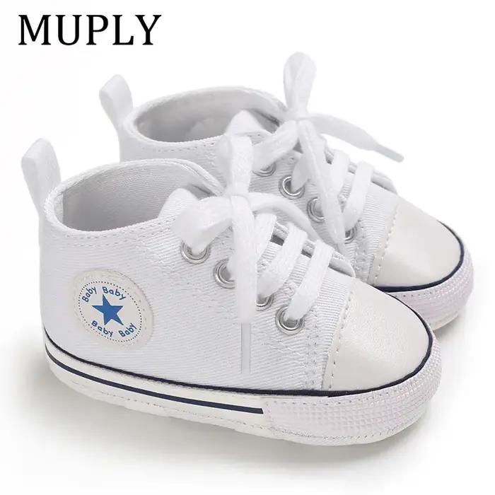 Baskets classiques en toile imprimées étoiles pour bébés, chaussures de premiers pas pour nouveau-né