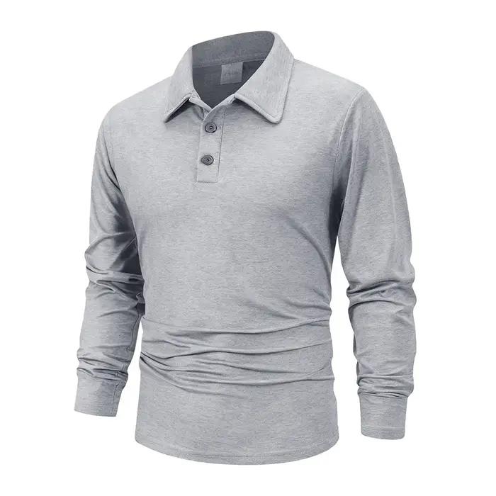 Printemps hommes d'affaires décontracté à manches longues Polo couleur unie à la mode respirant conf