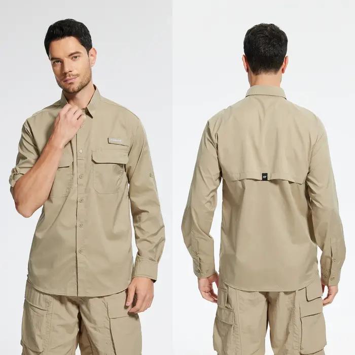 Chemises de pêche pour hommes UPF 50+ à manches longues/courtes, chemise décontractée à boutons avec
