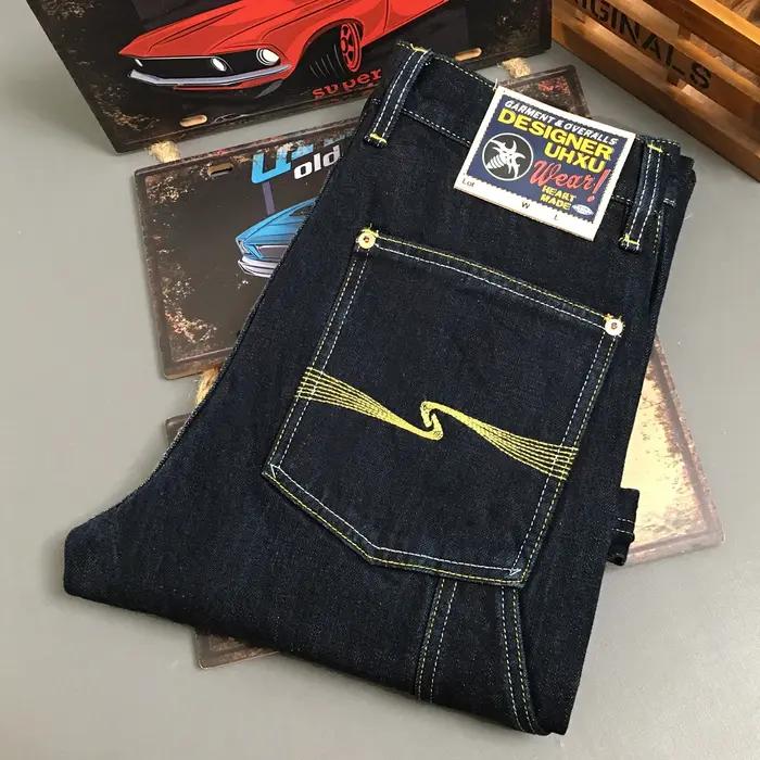 Jean en Denim brut lourd pour hommes, 2025 A/W, 100% coton, bleu, décontracté, droit, rigide, Non ex