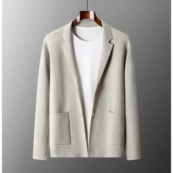 Cardigan en cachemire à col imbibé pour hommes, chemise épaissie, pull monochrome, veste en laine mé
