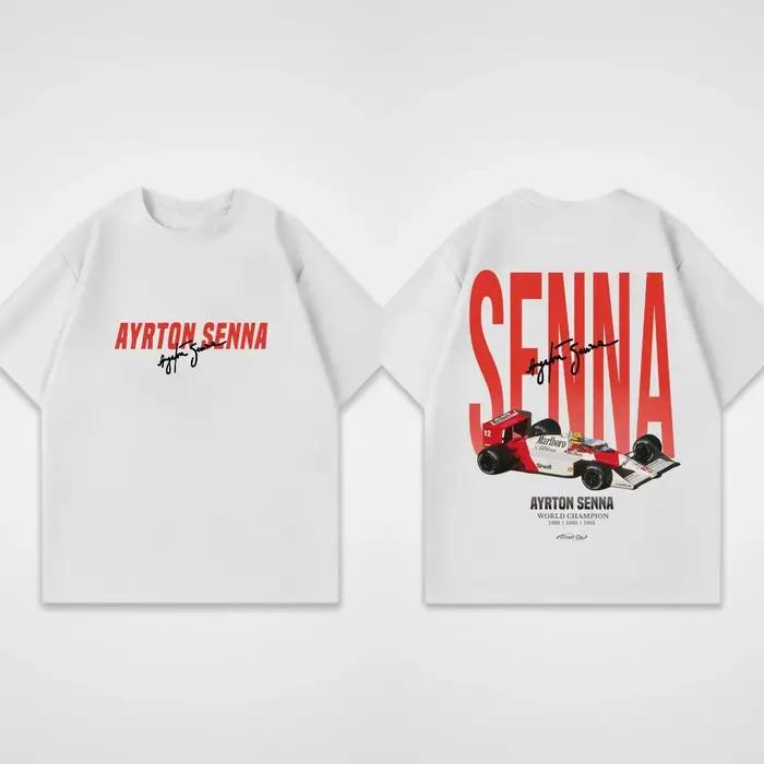 T-shirt col rond pour hommes, décontracté, en pur coton, avec imprimé de course, Ayrton Senna, surdi
