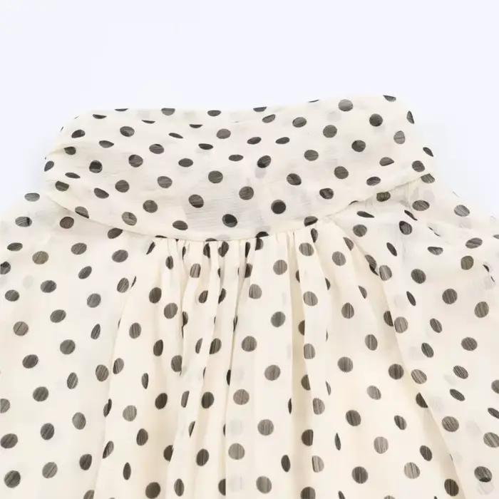 Femmes à pois imprimé Blouse décontracté col haut à manches longues dame haut Simple femmes Blouse f