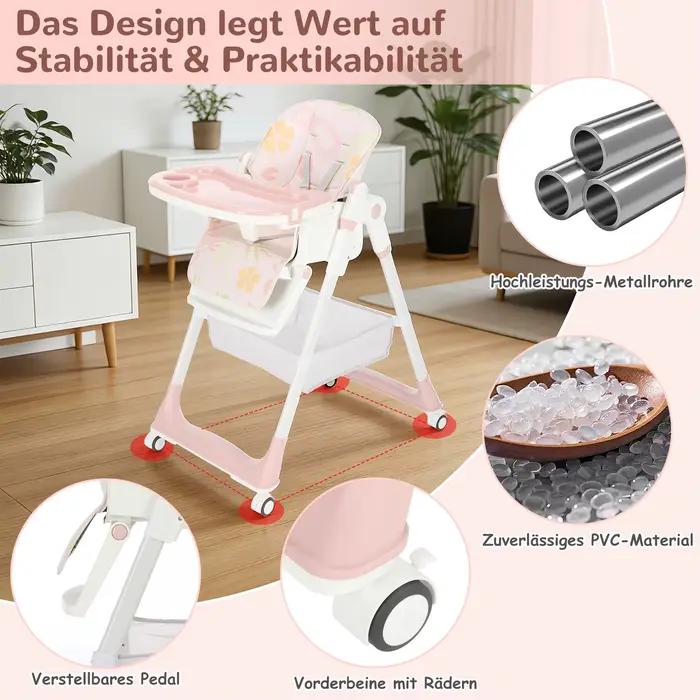 Chaise haute pliante pour bébé, chaise haute inclinable et inclinable, chaise haute réglable en haut