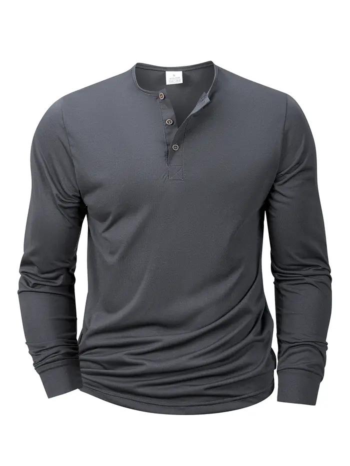 Nouveaux hommes Henley T-shirts à manches longues basique décontracté col de bande T-shirts conforta