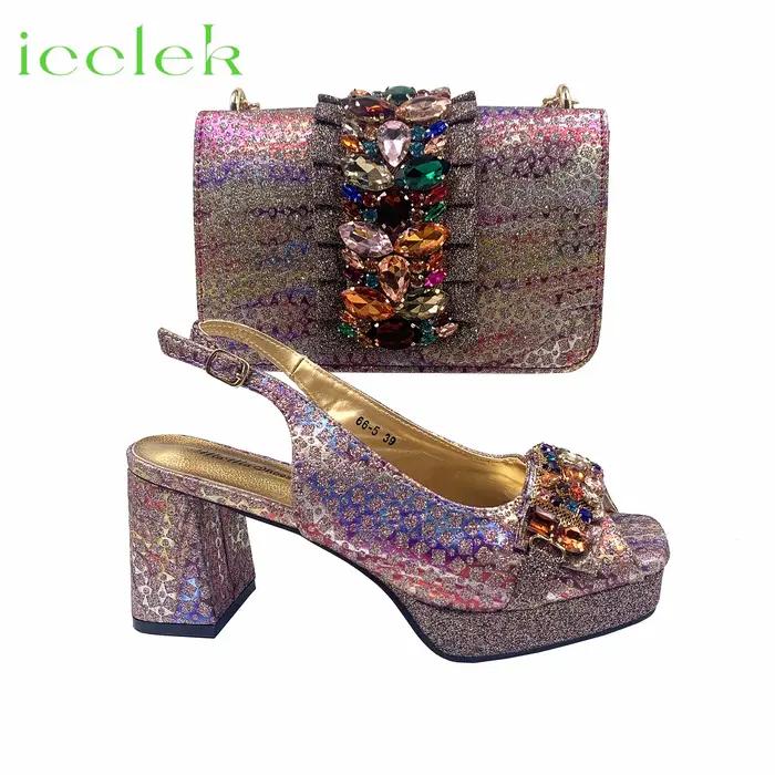 Ensemble élégant de chaussures italiennes et sacs assortis pour femmes, avec escarpins à bout ouvert