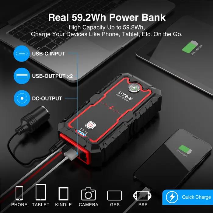UTRAI – démarreur de saut de voiture, chargeur Portable, dispositif de démarrage automatique 12V, ba