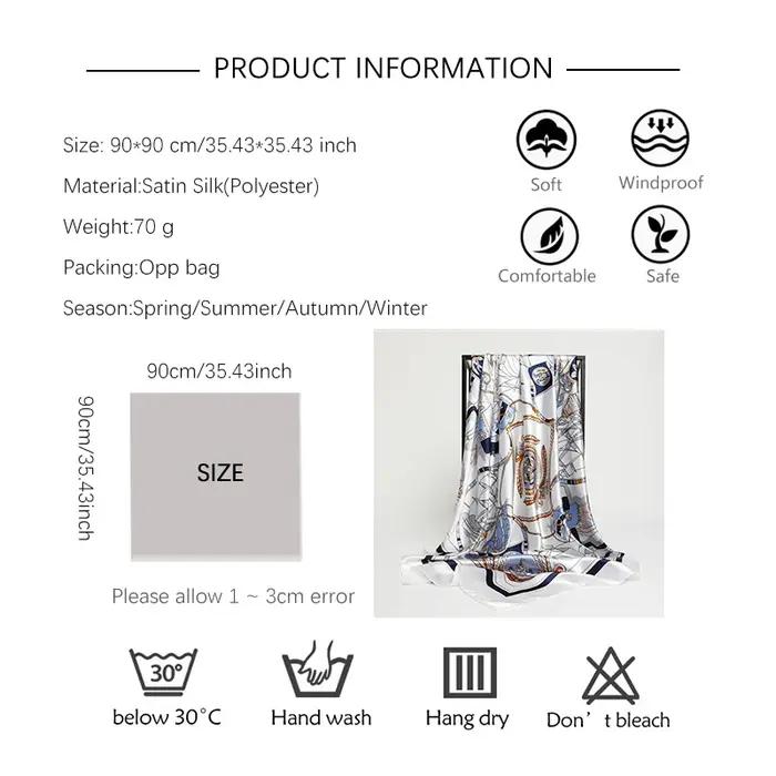 Foulard carré en soie pour femmes, châle imprimé, bandeau en Satin, Hijab, bandes de cheveux, Bandan