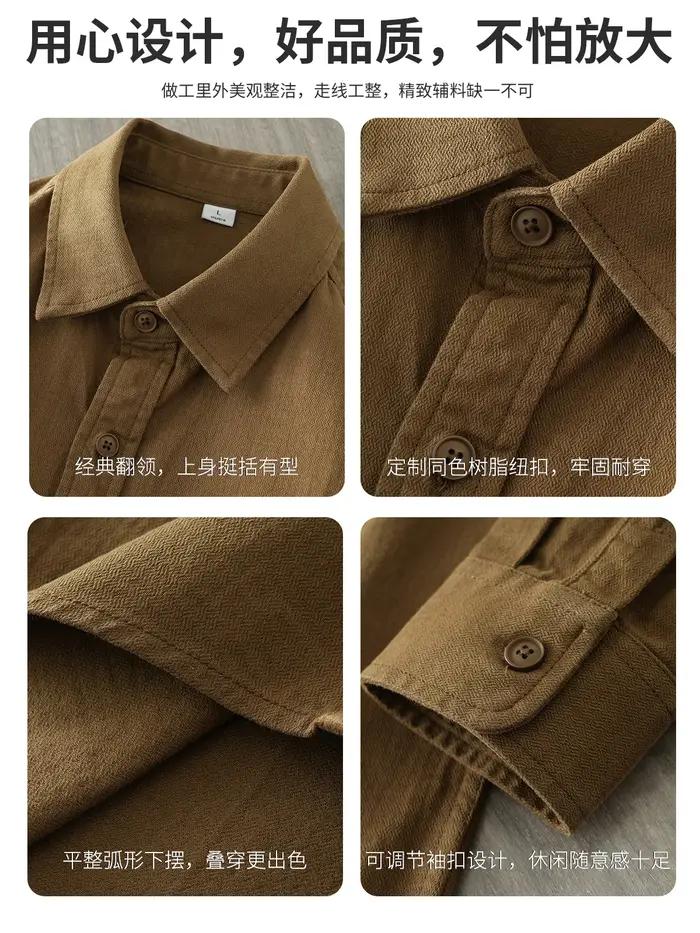 DUEllen-Chemises de travail pour hommes, chemisier à manches longues, poches vintage, vêtements basi