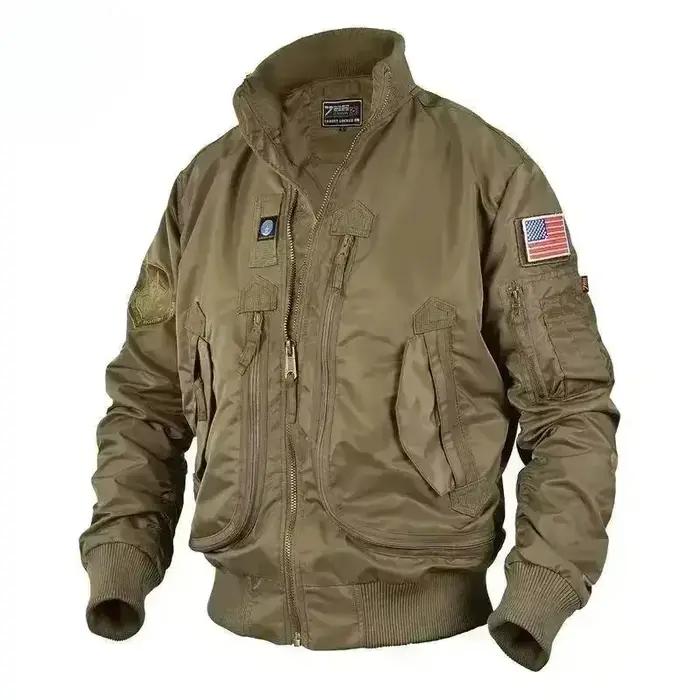 Veste d'automne pour hommes, nouvelle couleur unie, multi-poches, mode, ample, aventure en plein air