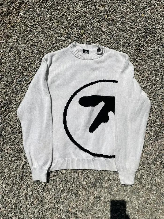 Pull homme Y2K Aphex double tricot surdimensionné pull gothique hiver graphique Streetwear à manches