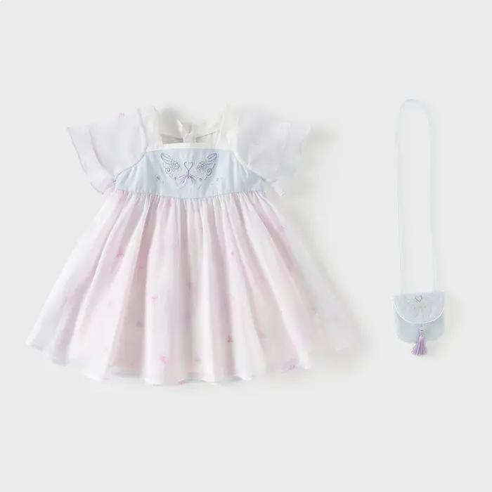Robes d'été brodées pour enfants Dave Bella, robe en maille pour filles avec sac, style chinois, élé