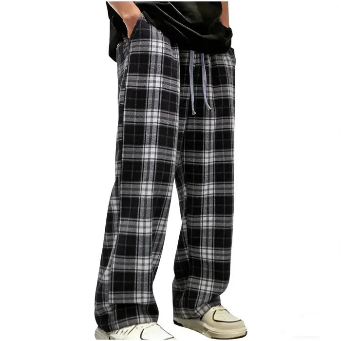 Pantalon droit à carreaux rouges pour hommes, pantalon de sport américain à la mode, décontracté, am