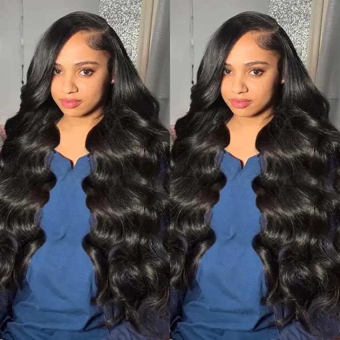 Perruque Lace Front Wig Péruvienne Naturelle, Cheveux Humains, Prêt à vitation, Body Wave, Wear matc