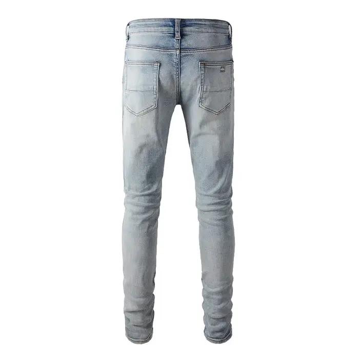 Jean classique en Denim extensible bleu clair pour hommes, Streetwear Vintage déchiré en coton, pant