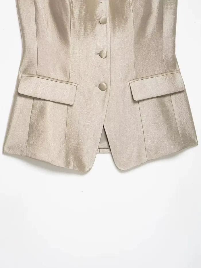 KONDALA Ensemble Chic Décontracté pour Femme : Haut Sans Manches à Boutonnage Simple et Pantalon Lon