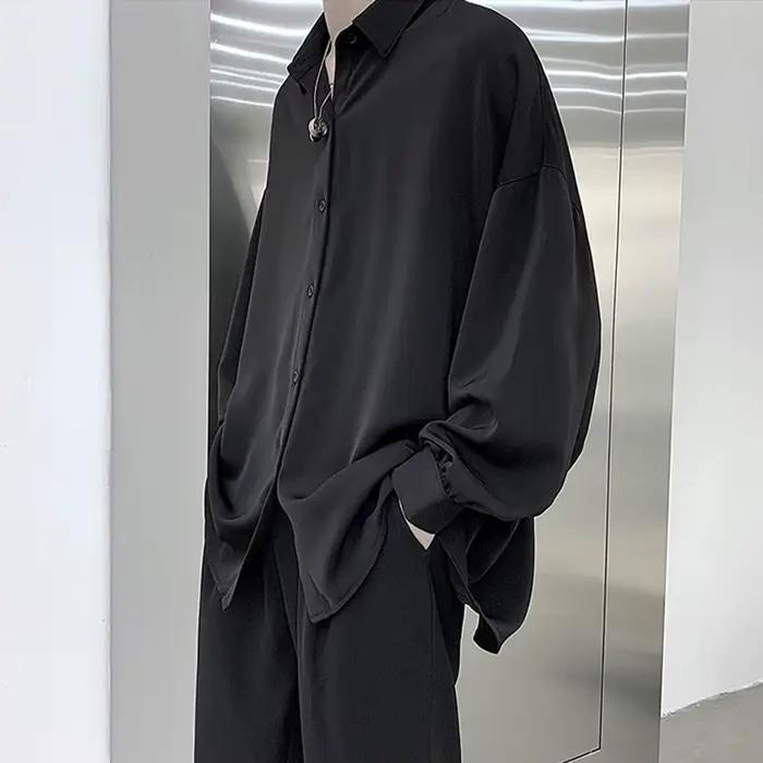 Chemises à manches longues avec cravate noire gratuite pour hommes, chemisiers coréens confortables,