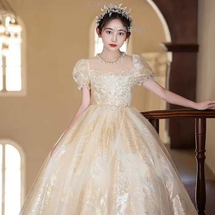 Robe de princesse champagne vintage pour filles 2026 – Robe de soirée, demoiselle d'honneur, mariage