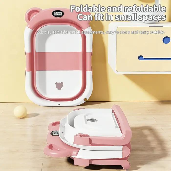 Baignoire pliable avec thermomètre intégré, support antidérapant, matériaux durables, tapis de bain