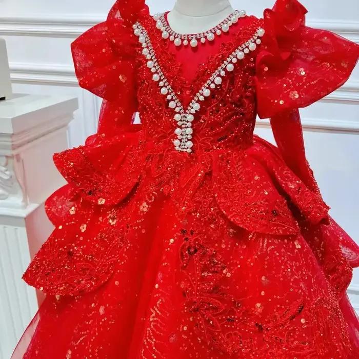 Robe de spectacle pour enfants, tenue de princesse à fleurs pour filles, vêtements de fête scintilla