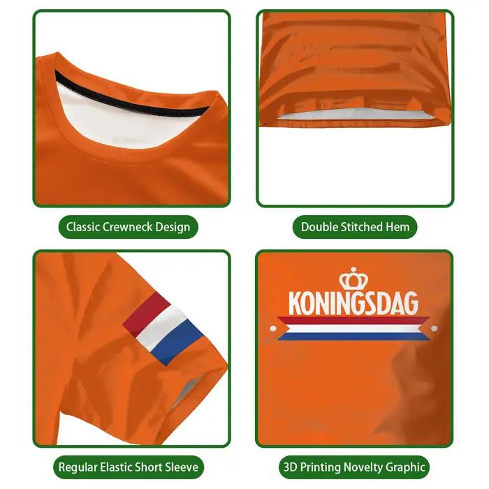 T-shirt à motif de vêtements orange pour la fête du roi néerlandais, avec image du drapeau néerlanda