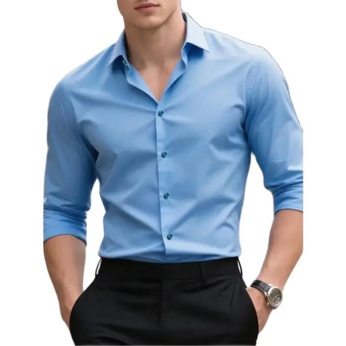 2025 chemise pour hommes flambant neuf couleur unie à manches longues intelligent décontracté quatre