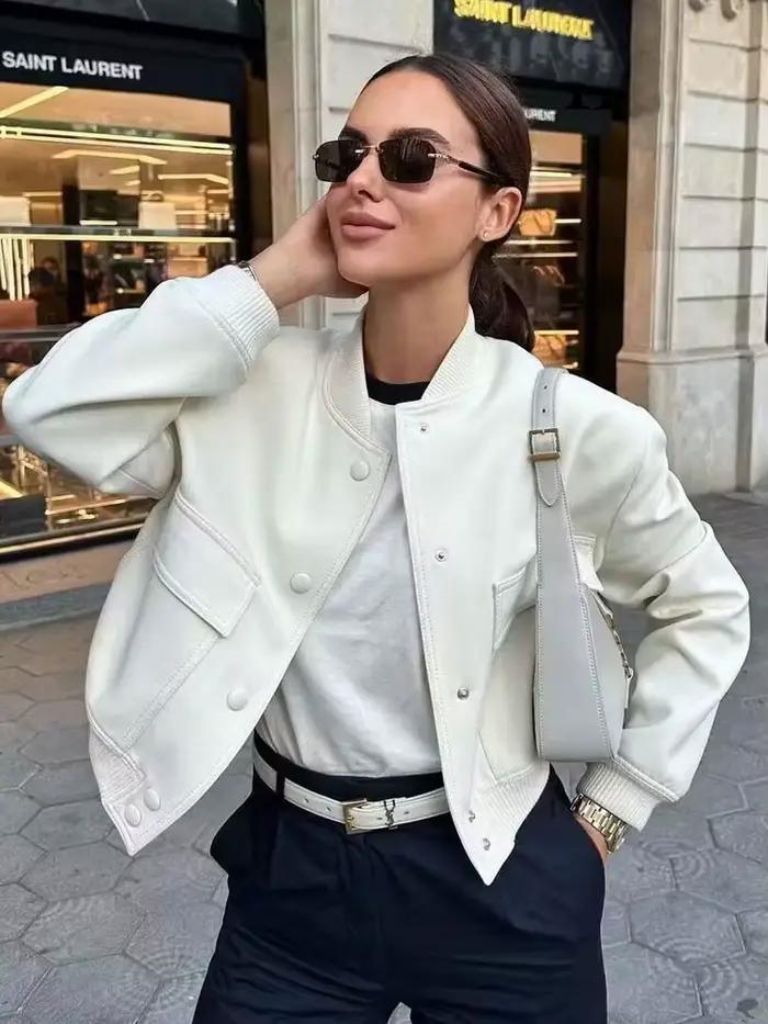 Femmes mode avec poches Bomber veste manteaux Vintage à manches longues bouton avant décontracté vêt