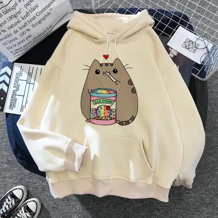 Sweat-shirt à capuche chat pour femmes, costume de dessin animé, style coréen Harajuku Kawai, surdim