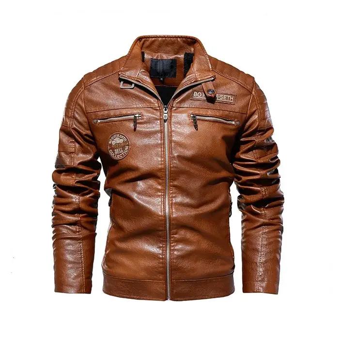 Veste en cuir pour homme, style motard punk, imprimé lettres, col montant, coupe slim, coupe-vent, m