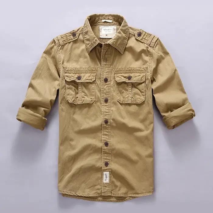 CamSolomon-Chemises cargo militaires pour hommes, chemises en coton et lin pour hommes, manches long