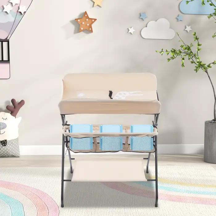 Table à langer pliable pour bébé, capacité de 33 lb, station à couches portable avec panier de range
