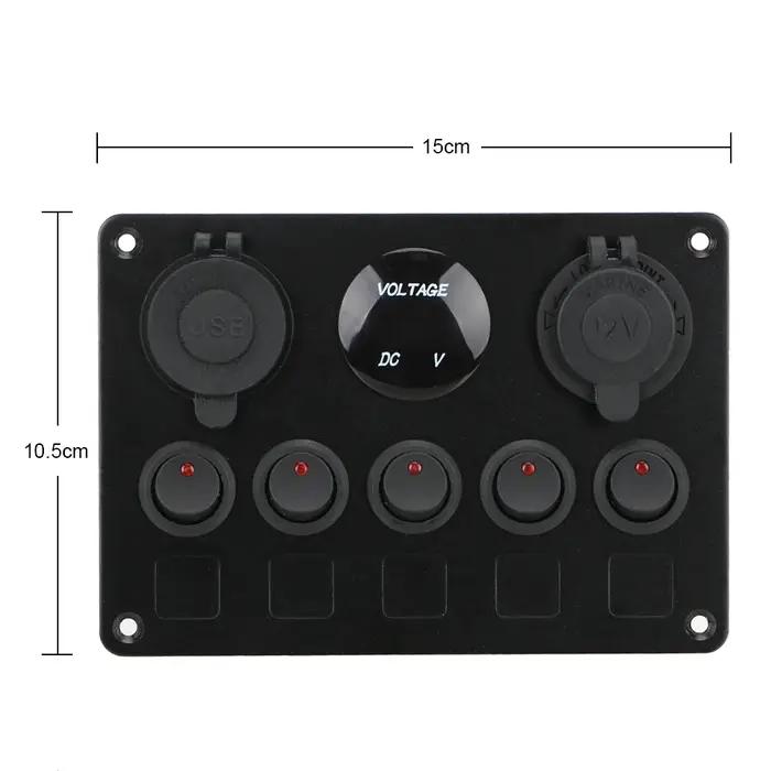 Panneau lumineux LED à 5 boutons, 12V 24V, chargeurs USB, jauge 3.0 volts, pour voiture, bateau, cam