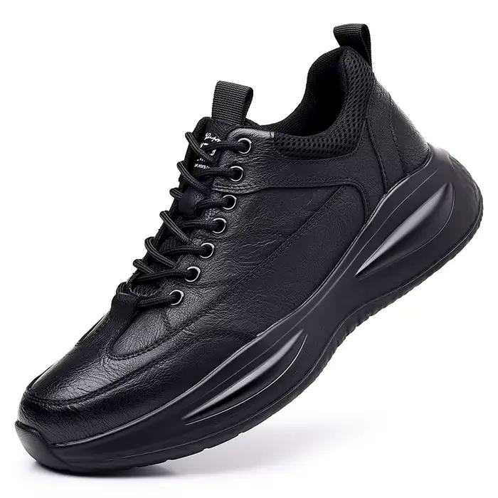 Chaussures décontractées en cuir pour hommes, baskets tendance à semelle épaisse, chaussures de marc