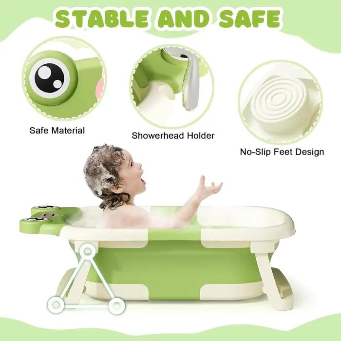 Baignoire pliable pour bébé de 0 à 36 mois, avec coussin de bain, avec thermomètre, bonnet de douche