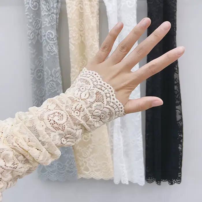 Gants de conduite à manches élastiques pour femmes, mitaines sans doigts, crème solaire, noir, blanc