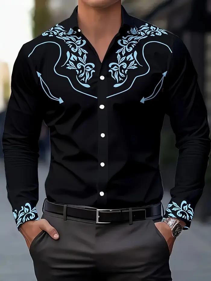 Chemise élégante à manches longues pour hommes, respirante et décontractée, boutonnée, vintage, prin