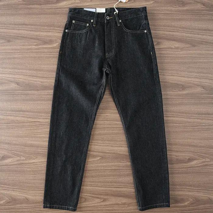 Jean en denim noir pour homme, 2024 coton lavé, pantalon droit lourd, rétro américain, document prim