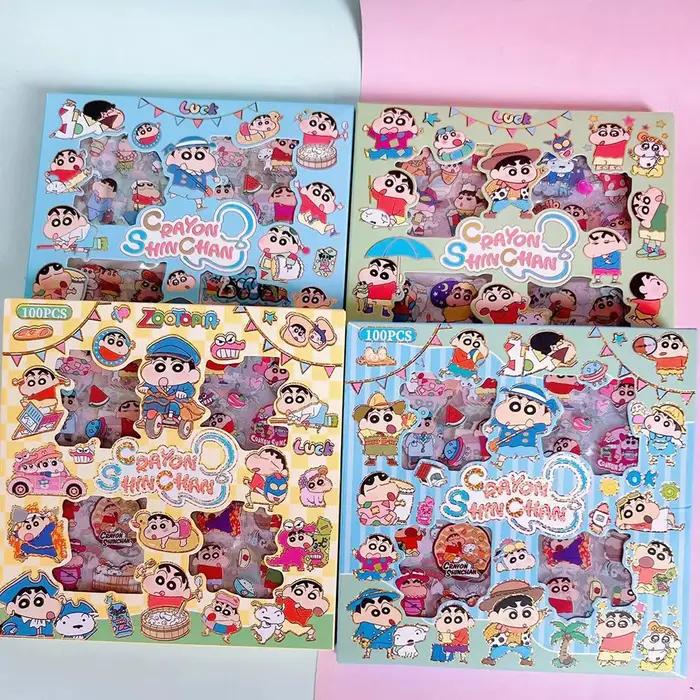 100 pièces Crayon shin-chan Anime jouets autocollants Transparent Applique ordinateur Skateboard bri