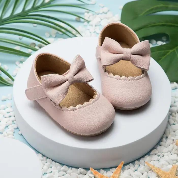 Chaussures de marche rétro pour nouveau-né, chaussures de princesse avec nœud de couleur unie, antid