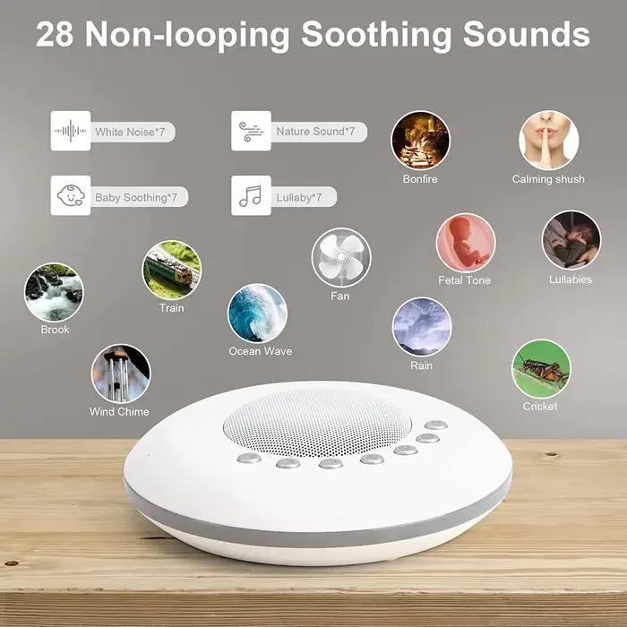 Machine à bruit blanc portable pour bébé - 28 sons apaisants, rechargeable USB, aide au sommeil